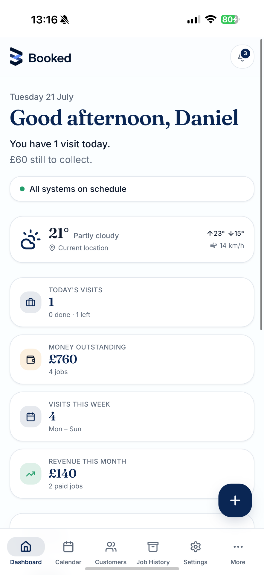 Booked dashboard on iPhone