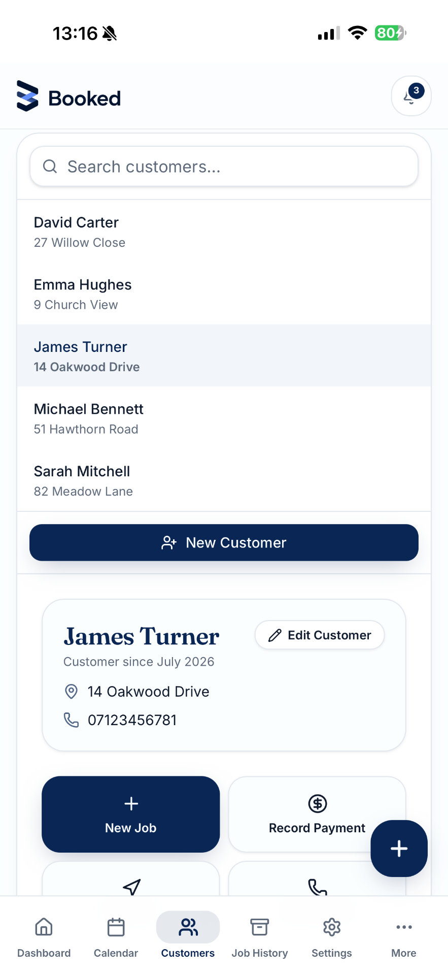 Booked customer detail screen on iPhone